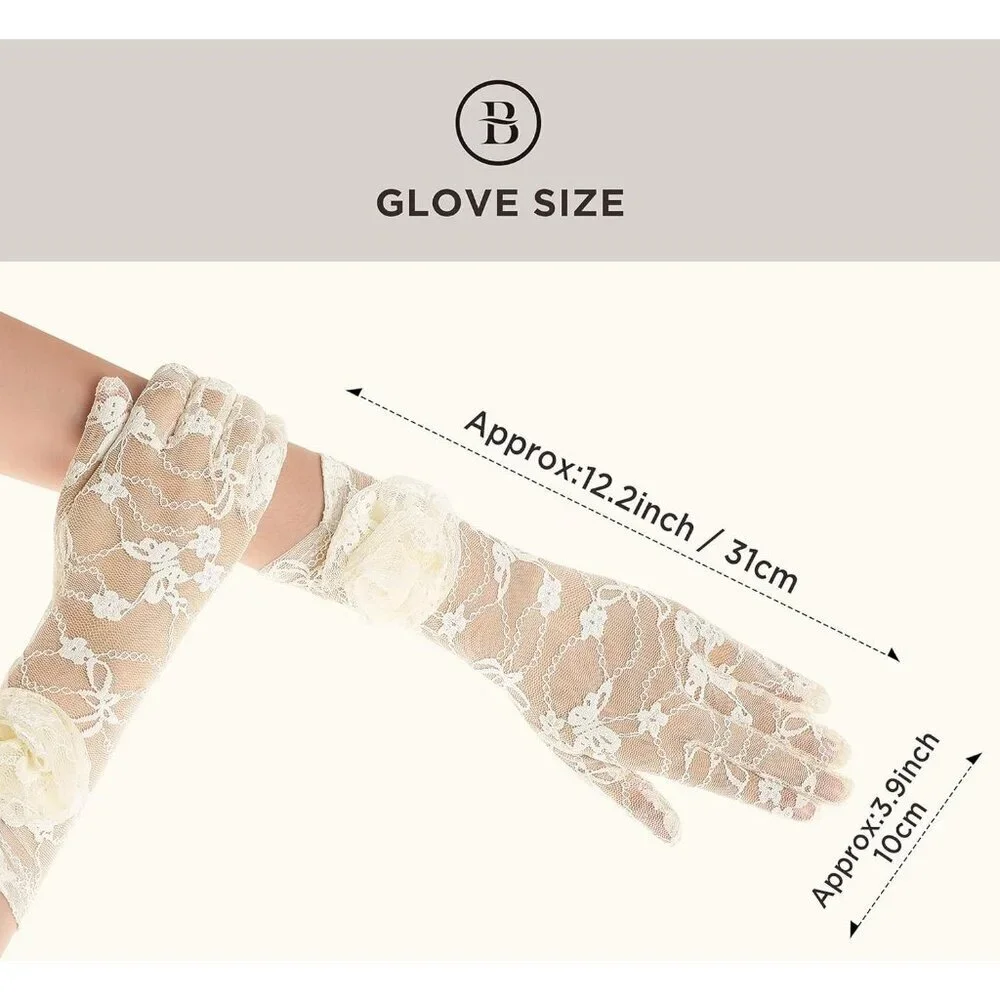 Women's Beige Floral Lace Opera Elegant Evening Party Prom Gloves Accessories